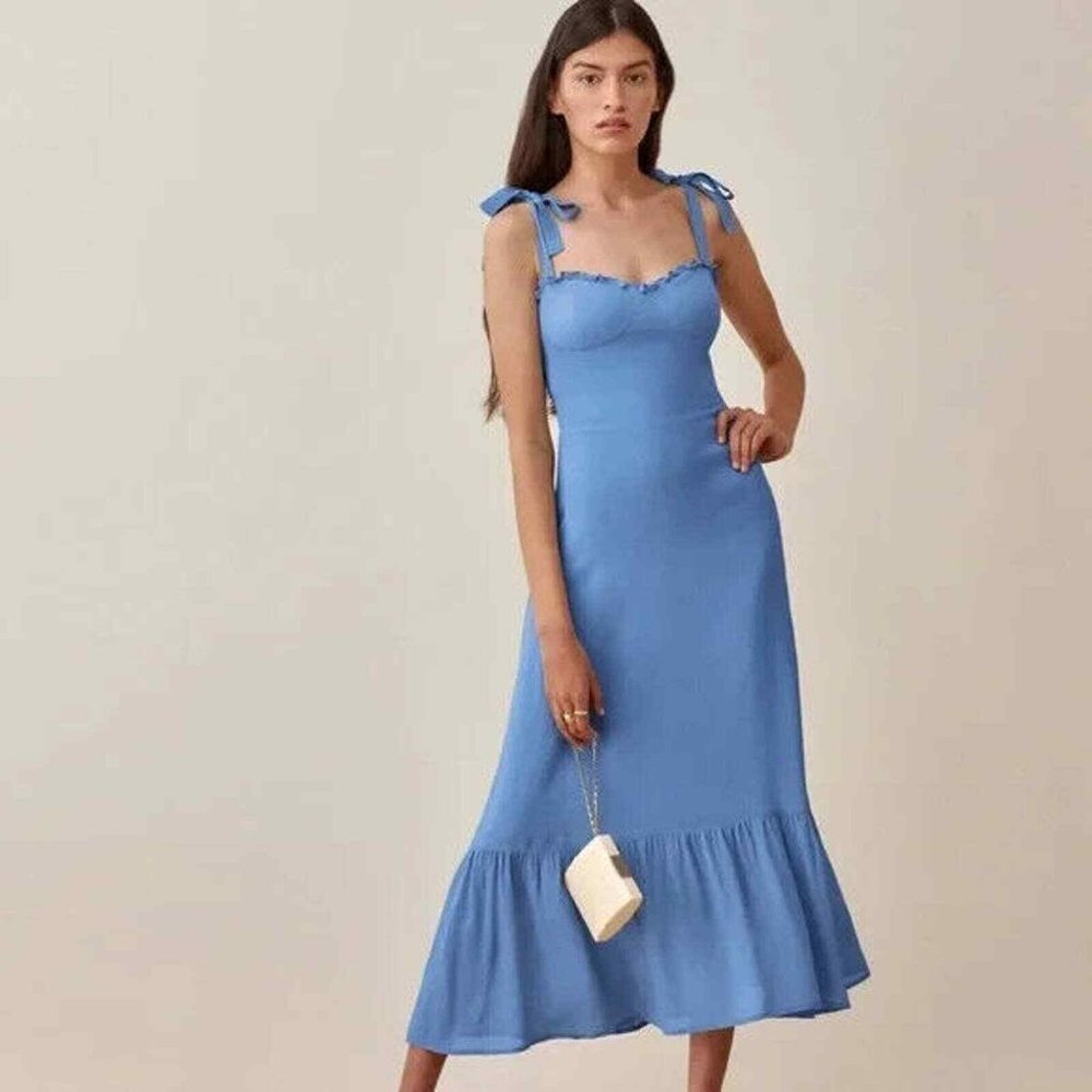 Reformation Blue Azure Nikita Fitted Midi Dress 4